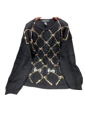 Work In Progress Women’s Black Sweater Size XL 18 / 20 Sequins Bow